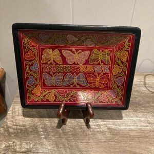 Decorative Butterfly Tray with Black Frame